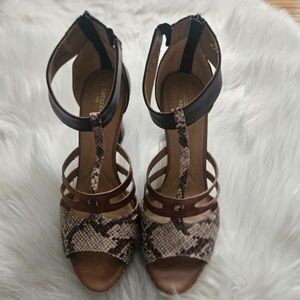Naturalizer Brown Snake-Print T-Strap High Heel Sandals